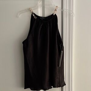 Elegant Black Tank Top with Gold Chain Detail